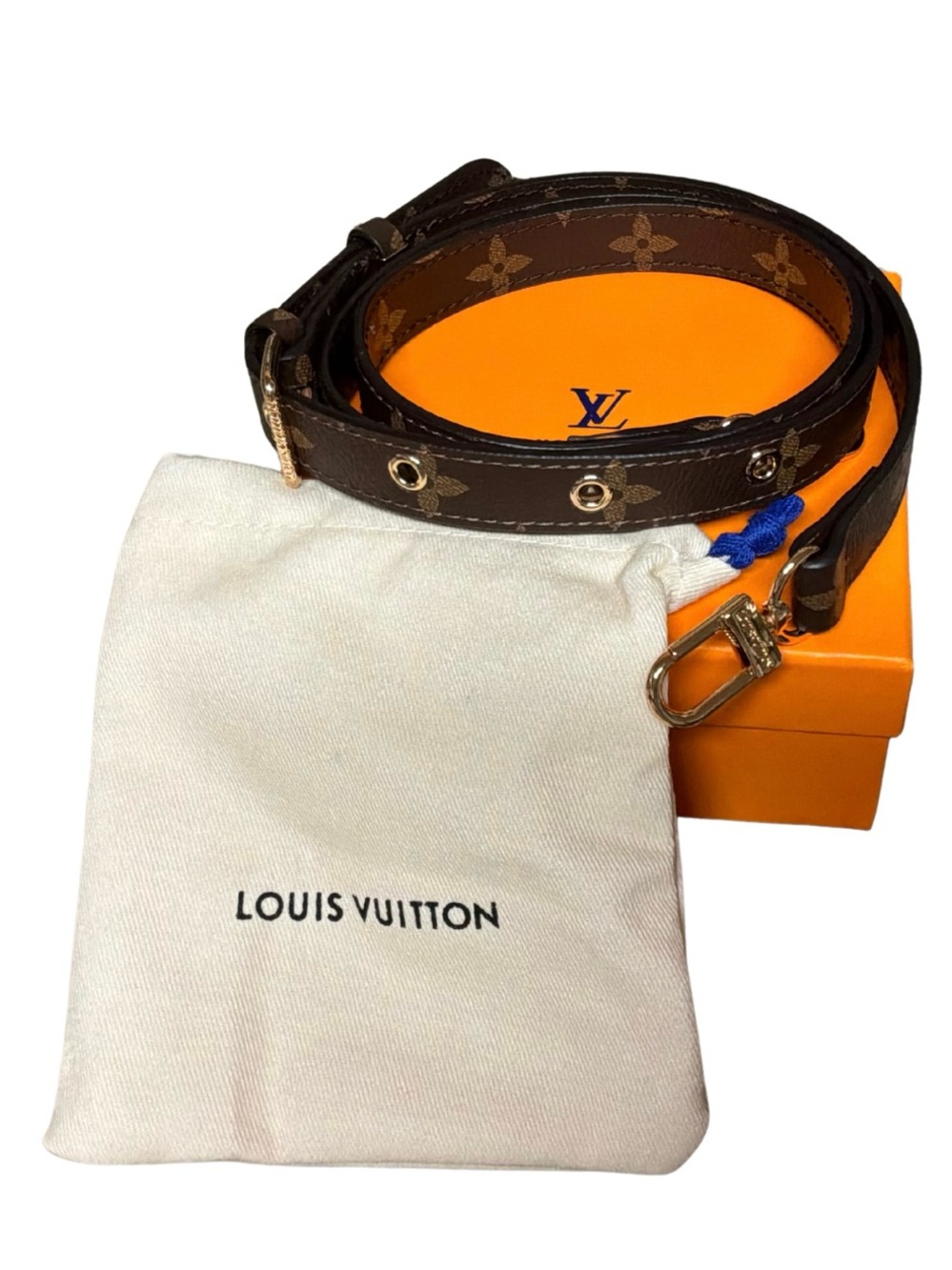 Unknown Louis Vuitton Brown Monogram Leather Purse Strap with Gold Hardware